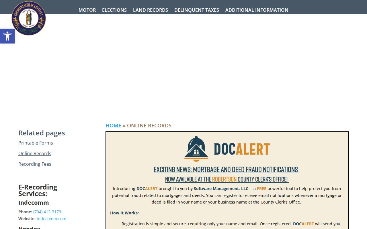 Robertson County Clerk eCCLIX land-record portal that is not a Mount Olivet criminal case search