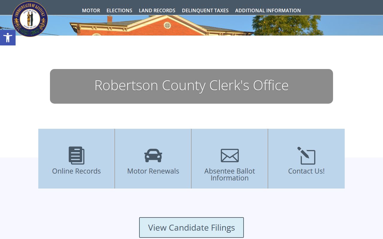 Robertson County Clerk official page in Mount Olivet's civic core