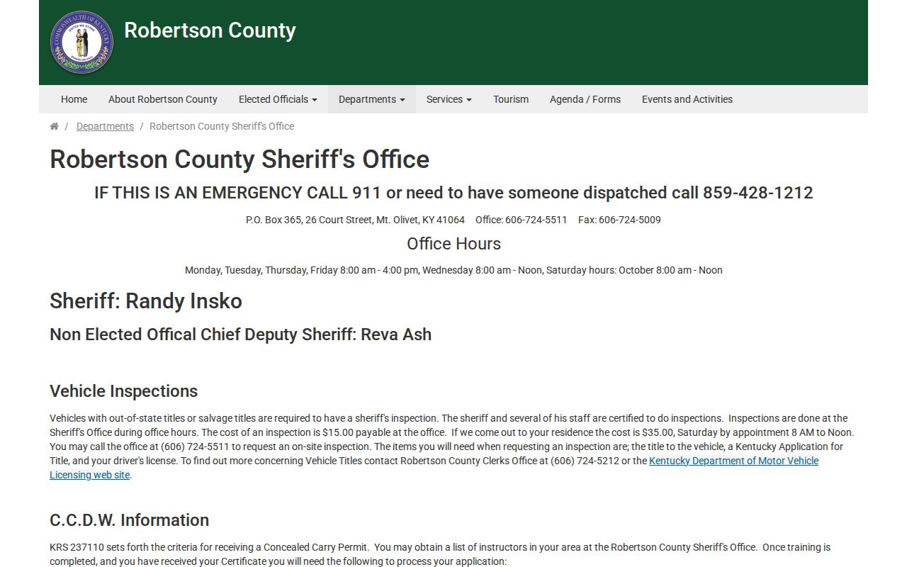 Robertson County Sheriff contact for arrest history and report requests