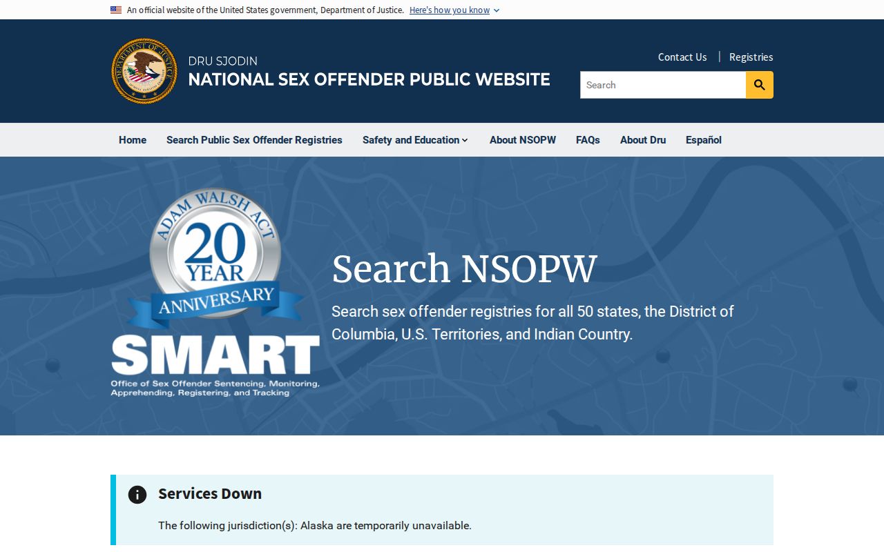 Department of Justice NSOPW national registry search for cross-state checks